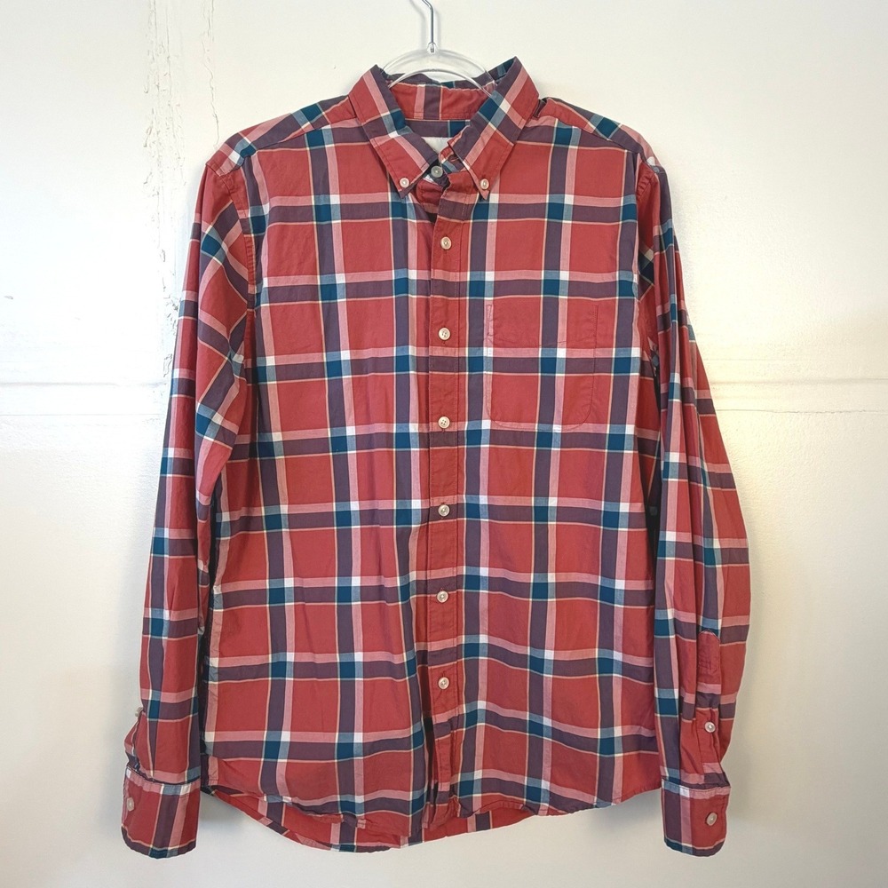 Classic American Eagle Mens Red Plaid Button Down Shirt Long Sleeve Cotton M